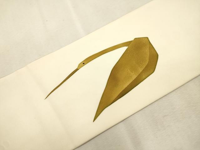 平和屋着物●塩瀬 九寸名古屋帯 ろうけつ染め 群鳥 銀彩 正絹 逸品 CABJ2048dy