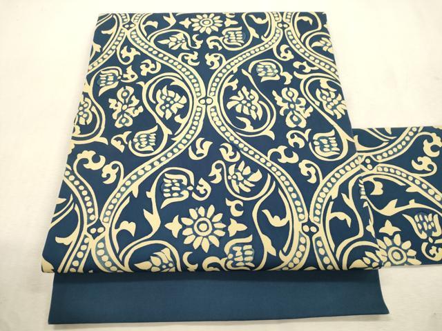 平和屋着物●塩瀬 九寸名古屋帯 ろうけつ染め 立涌花文 正絹 逸品 CABJ2051dy