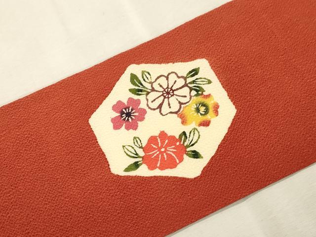 平和屋着物●九寸名古屋帯 紅型 亀甲草花文 鬼しぼ縮緬 正絹 逸品 CABJ2055dy