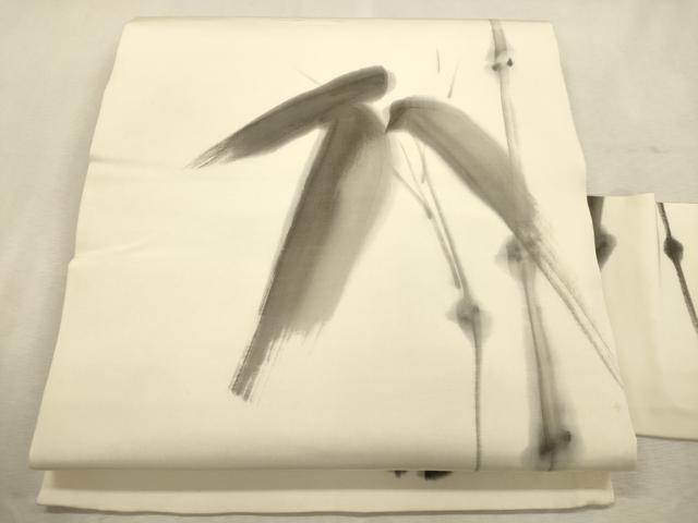 平和屋着物●塩瀬 九寸名古屋帯 作家物 手描き 笹竹文 正絹 逸品 CABJ2056dy