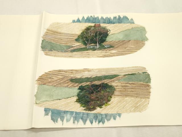 平和屋着物●塩瀬 九寸開き名古屋帯 作家物 和紙 風景文 正絹 逸品 未使用 CABJ2063dy