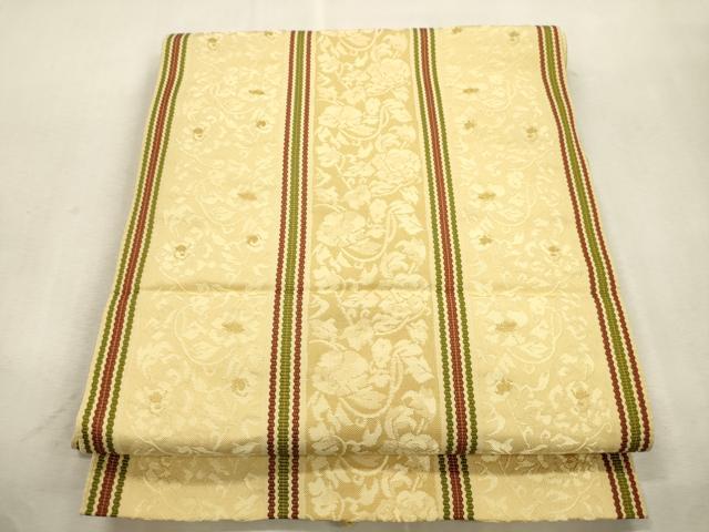 平和屋着物●本場筑前博多織 八寸名古屋帯 草花間道 正絹 逸品 CABJ2066dy
