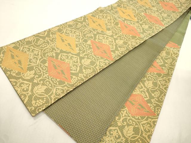 平和屋着物●六通柄袋帯 双鶴葡萄蔦の葉文 正絹 逸品 未使用 CABJ2071dy