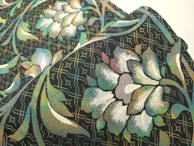 平和屋着物●六通柄袋帯 輪奈織 唐花文 黒地 正絹 逸品 CABJ2074dy