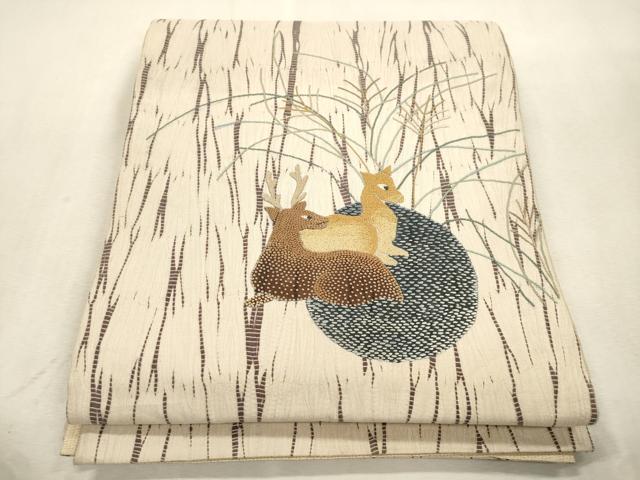 平和屋着物●中国三大刺繍 相良刺繍 総刺繍 袋帯 竜巻絞り 鹿 正絹 逸品 CABJ2077dy