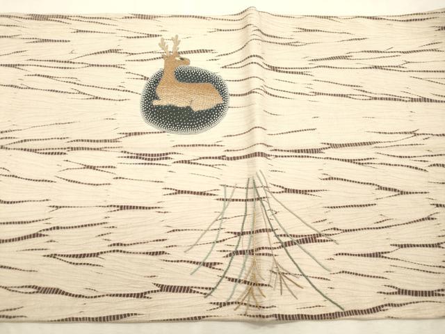 平和屋着物●中国三大刺繍 相良刺繍 総刺繍 袋帯 竜巻絞り 鹿 正絹 逸品 CABJ2077dy