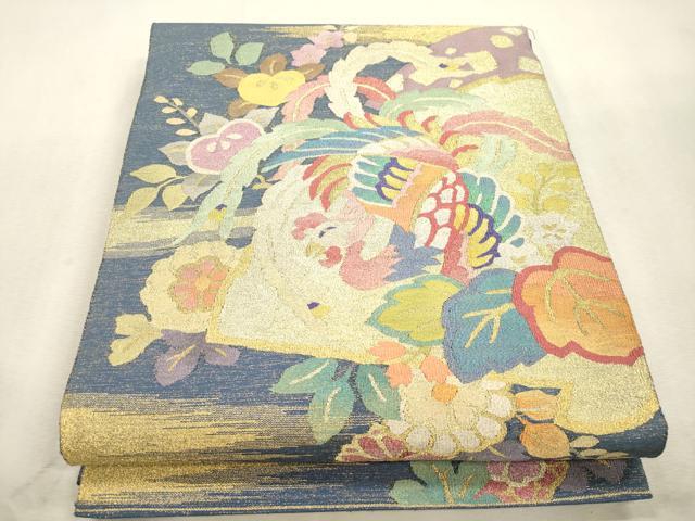 平和屋着物●爪掻き本綴れ 太鼓柄袋帯 鳳凰草花文 金糸 正絹 逸品 未使用 CABJ2081dy
