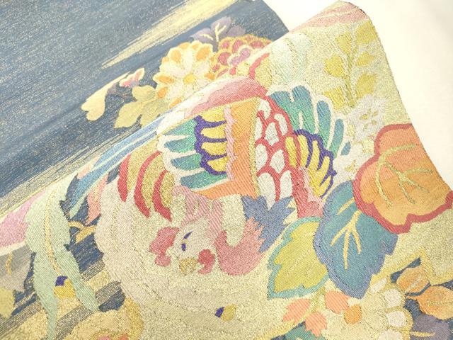 平和屋着物●爪掻き本綴れ 太鼓柄袋帯 鳳凰草花文 金糸 正絹 逸品 未使用 CABJ2081dy