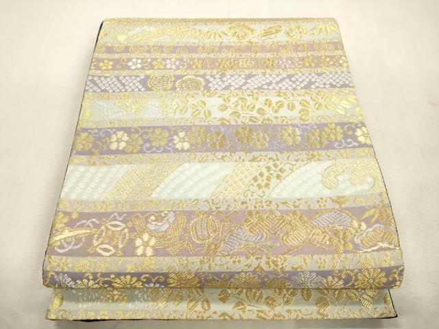 平和屋着物●両面 六通柄袋帯 横段松竹梅花文 金銀糸 正絹 逸品 CABJ2086dy