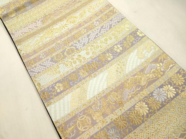 平和屋着物●両面 六通柄袋帯 横段松竹梅花文 金銀糸 正絹 逸品 CABJ2086dy