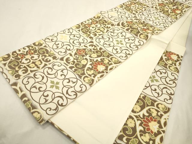 平和屋着物●六通柄袋帯 市松取唐草文様 金糸 正絹 逸品 未使用 CABJ2089dy