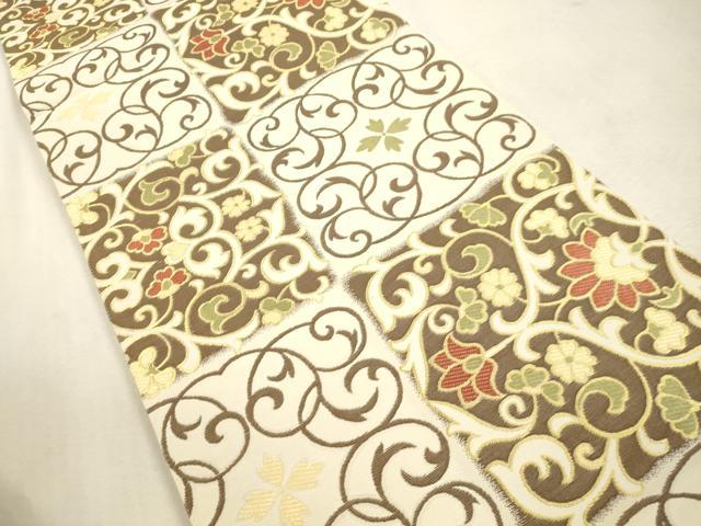 平和屋着物●六通柄袋帯 市松取唐草文様 金糸 正絹 逸品 未使用 CABJ2089dy