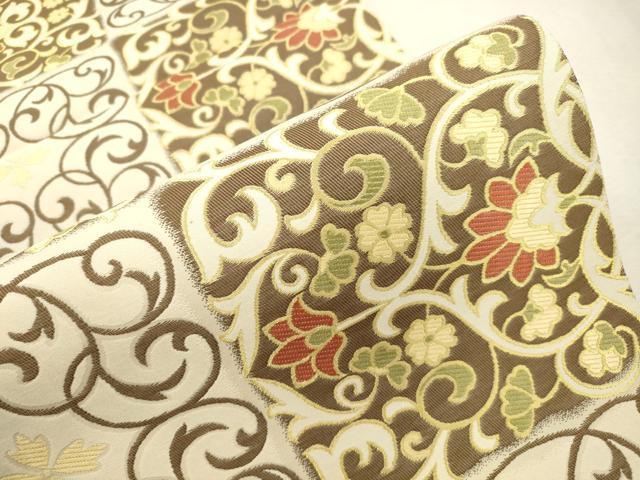 平和屋着物●六通柄袋帯 市松取唐草文様 金糸 正絹 逸品 未使用 CABJ2089dy