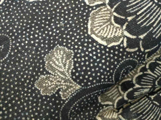 平和屋着物●つけ帯 紬地 藍 型染め 花唐草文 正絹 逸品 CABJ2095dy