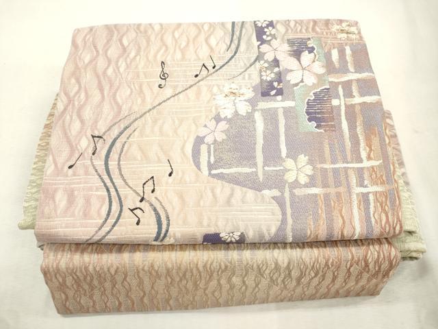 平和屋着物▽ワンタッチつけ帯 スリーシーズン 春夏秋 櫛織 雪輪舞桜文 金糸 正絹 逸品 CABJ2096dy
