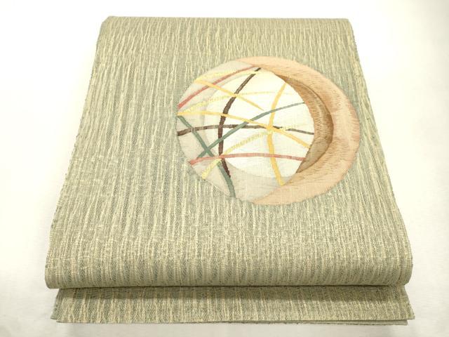 平和屋着物▽太鼓柄袋帯 スリーシーズン 春夏秋 すくい織 風景丸文 金糸 正絹 逸品 CABJ2098dy