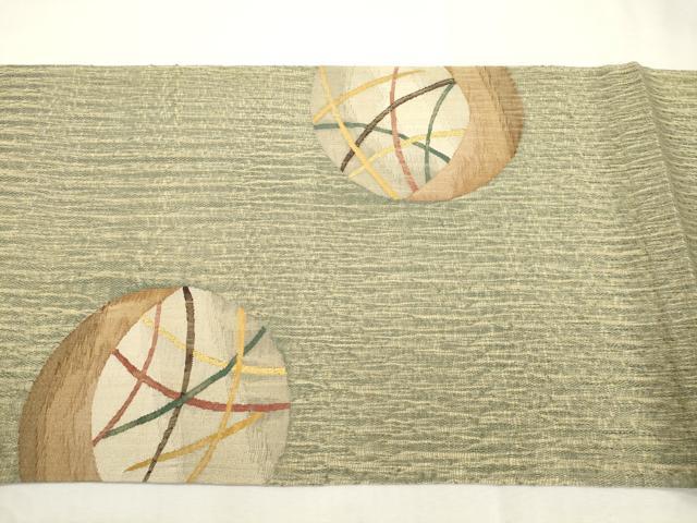 平和屋着物▽太鼓柄袋帯 スリーシーズン 春夏秋 すくい織 風景丸文 金糸 正絹 逸品 CABJ2098dy