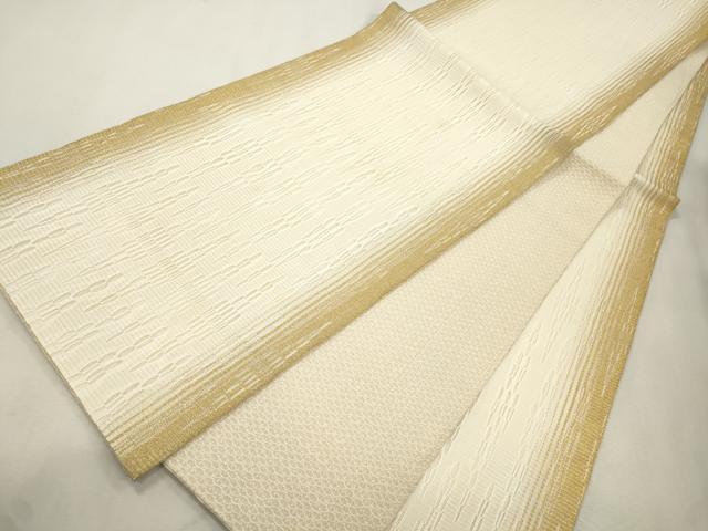 平和屋着物▽全通柄袋帯 スリーシーズン 春夏秋 捩り織 幾何学文 金糸 正絹 逸品 CABJ2107dy