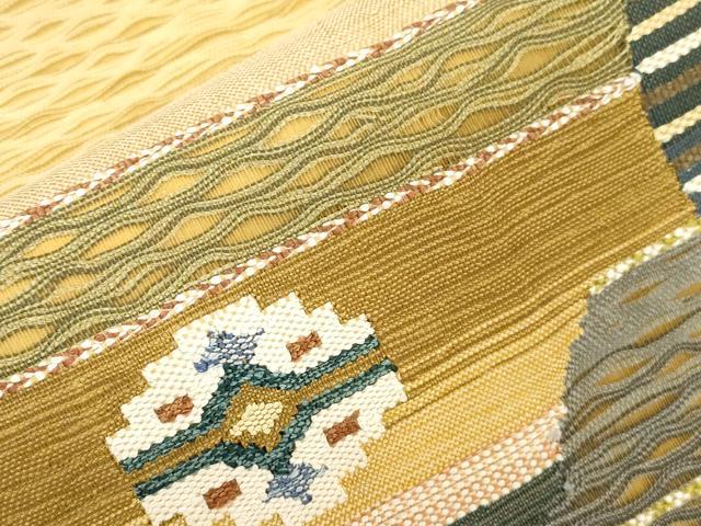 平和屋着物▽太鼓柄 京袋帯 スリーシーズン 春夏秋 すくい織 幾何学文 正絹 逸品 CABJ2108dy