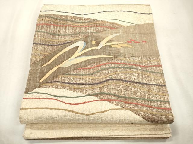 平和屋着物▽太鼓柄袋帯 スリーシーズン 春夏秋 すくい織 幾何学文 正絹 逸品 CABJ2110dy