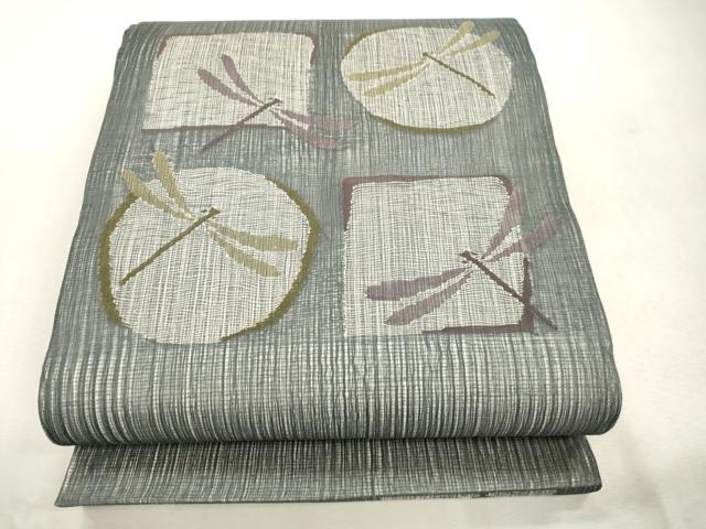 平和屋着物▽太鼓柄袋帯 スリーシーズン 春夏秋 すくい織 蜻蛉 正絹 逸品 未使用 CABJ2112dy