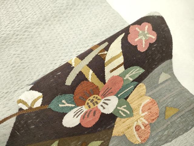 平和屋着物▽太鼓柄袋帯 スリーシーズン 春夏秋 すくい織 花蝶文 正絹 逸品 CABJ2113dy