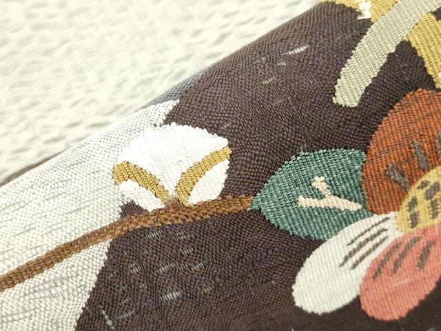 平和屋着物▽太鼓柄袋帯 スリーシーズン 春夏秋 すくい織 花蝶文 正絹 逸品 CABJ2113dy