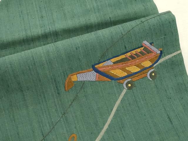 平和屋着物●九寸名古屋帯 紬地 総刺繍 玩具文 正絹 逸品 CABJ2121dy
