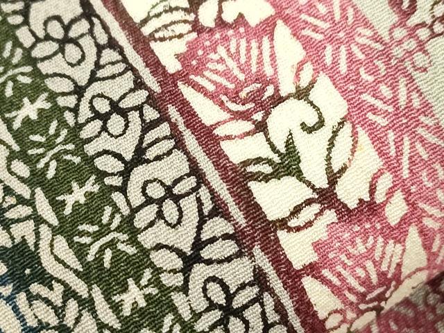 平和屋着物●全通柄九寸名古屋帯 型染め 草花間道 正絹 逸品 CABJ2123dy