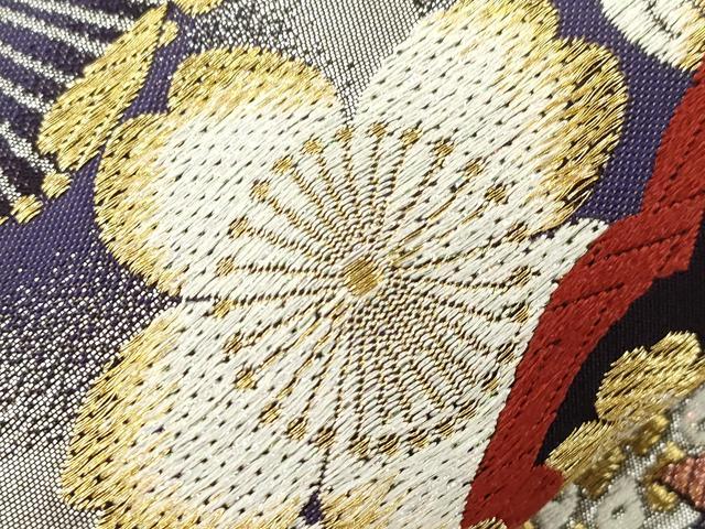 平和屋着物●西陣 田中義織物謹製 両面 六通柄袋帯 雪輪舞花文 プラチナ箔 証紙付き 正絹 逸品 CABJ2137dy