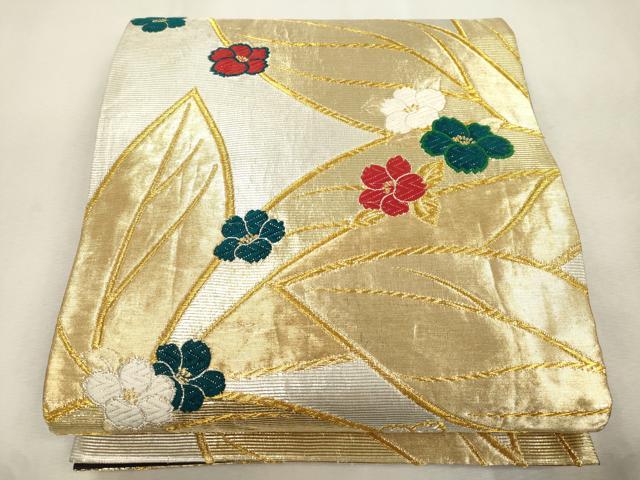 平和屋着物●染色作家 草野一騎 六通柄袋帯 唐織 草花文 金銀糸 正絹 逸品 CABJ2141dy