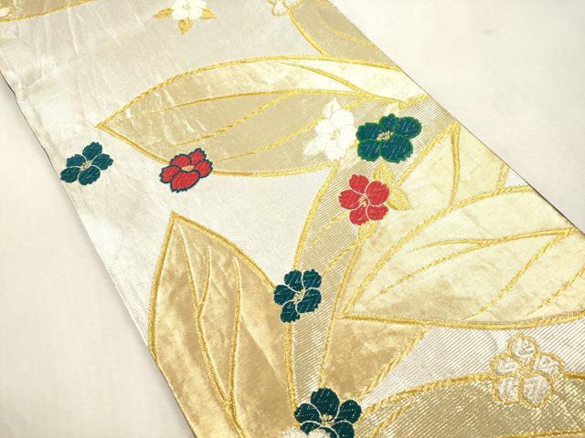 平和屋着物●染色作家 草野一騎 六通柄袋帯 唐織 草花文 金銀糸 正絹 逸品 CABJ2141dy