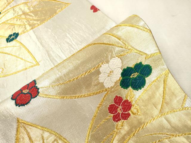 平和屋着物●染色作家 草野一騎 六通柄袋帯 唐織 草花文 金銀糸 正絹 逸品 CABJ2141dy