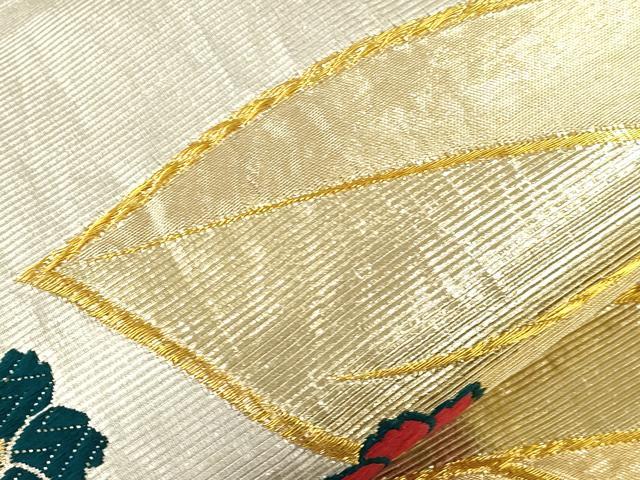 平和屋着物●染色作家 草野一騎 六通柄袋帯 唐織 草花文 金銀糸 正絹 逸品 CABJ2141dy
