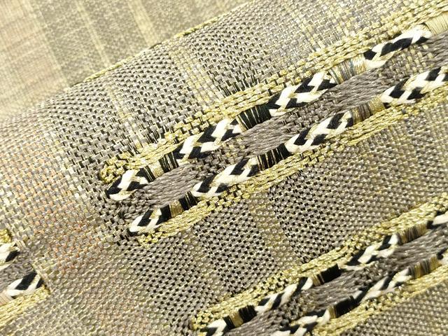 平和屋着物●ひなや工房 くむ・あむ・おる 伊豆蔵明彦 組織 太鼓柄袋帯 横段文 金糸 正絹 逸品 CABJ2145dy
