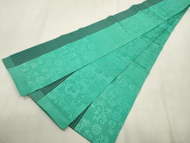 平和屋着物●本場筑前博多織 半幅帯 花唐草文 若竹色 一重帯 正絹 逸品 CABJ2151dy