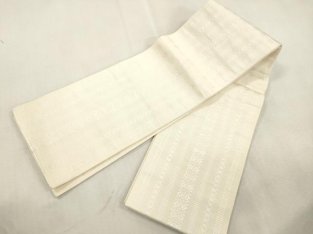 平和屋着物●本場筑前博多織 半幅帯 献上 鳥の子色 正絹 逸品 CABJ2158dy
