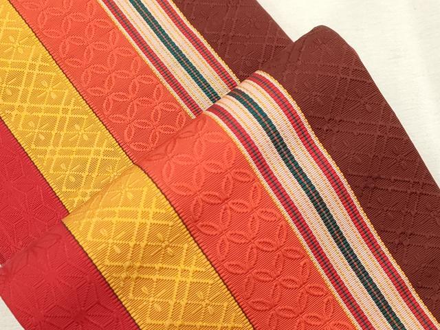 平和屋着物●本場筑前博多織 半幅帯 幾何学文 正絹 逸品 CABJ2160dy