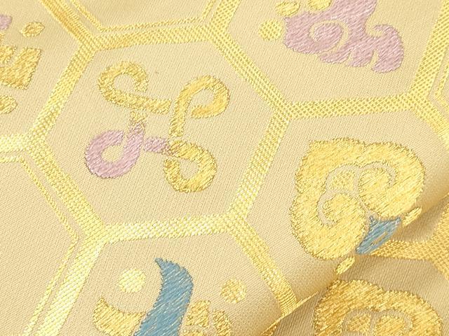 平和屋着物●龍村美術織物 たつむら 九寸名古屋帯 吉宝 亀甲幾何学文 金糸 正絹 逸品 CABJ2175dy