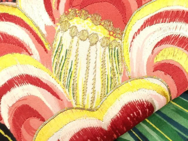 平和屋着物●アンティーク 大正ロマン 全通柄九寸名古屋帯 手描き 駒刺繍 椿 金彩 正絹 逸品 CABJ2176dy