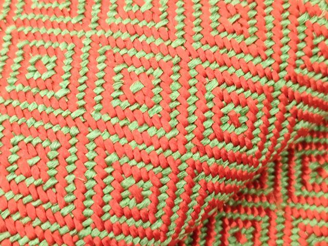 平和屋着物●ざざんざ織 工芸手織 八寸名古屋帯 入子菱 一重帯 正絹 逸品 未使用 CABJ2182dy