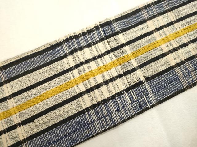 平和屋着物●全通柄九寸名古屋帯 紬地 格子柄 正絹 逸品 CABJ2183dy