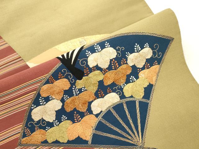 平和屋着物●爪掻き本綴れ 八寸名古屋帯 扇面桐文 金糸 正絹 逸品 CABJ2187dy