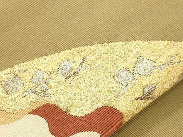 平和屋着物●爪掻き本綴れ 八寸名古屋帯 扇面桐文 金糸 正絹 逸品 CABJ2187dy