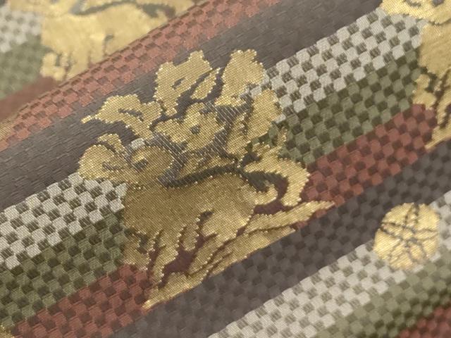 平和屋着物●九寸名古屋帯 名物裂 花兎 金糸 正絹 逸品 CABJ2193dy