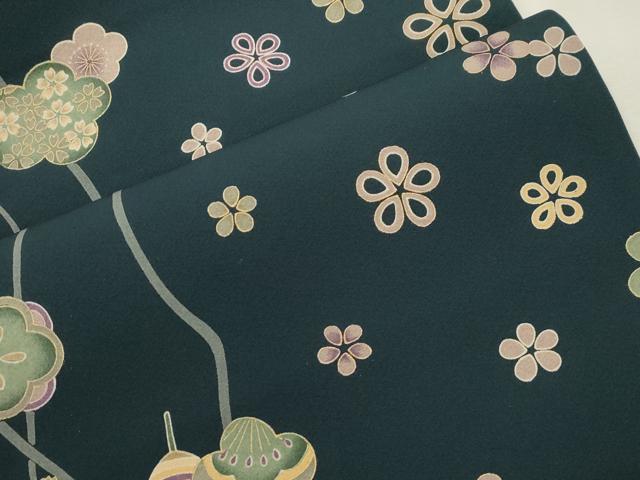 平和屋着物●全通柄九寸名古屋帯 独楽 舞梅文 金彩 正絹 逸品 CABJ2195dy