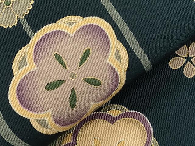 平和屋着物●全通柄九寸名古屋帯 独楽 舞梅文 金彩 正絹 逸品 CABJ2195dy