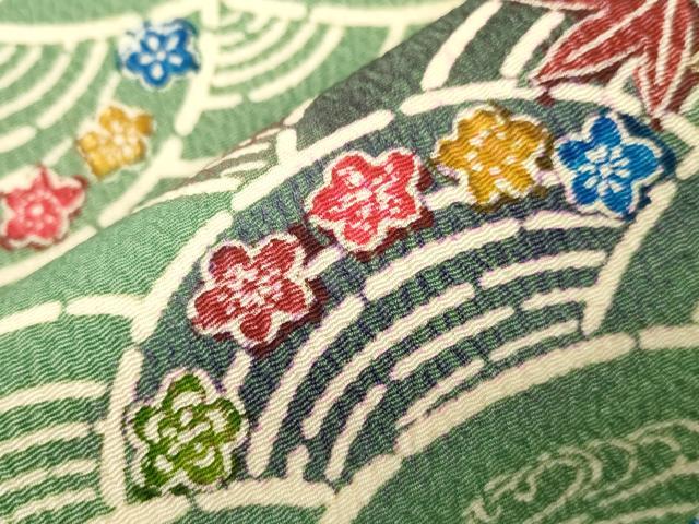 平和屋着物●全通柄九寸名古屋帯 型染め 草花文 鬼しぼ縮緬 正絹 逸品 CABJ2205dy