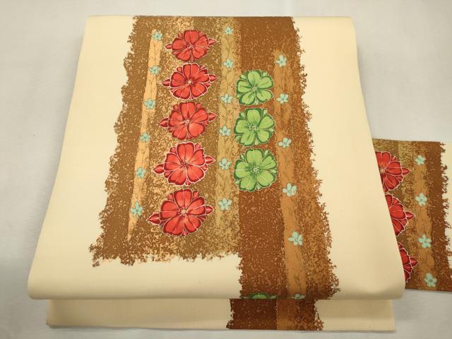 平和屋着物●塩瀬 九寸名古屋帯 ろうけつ染め 舞花文 金彩 正絹 逸品 CABJ2211dy