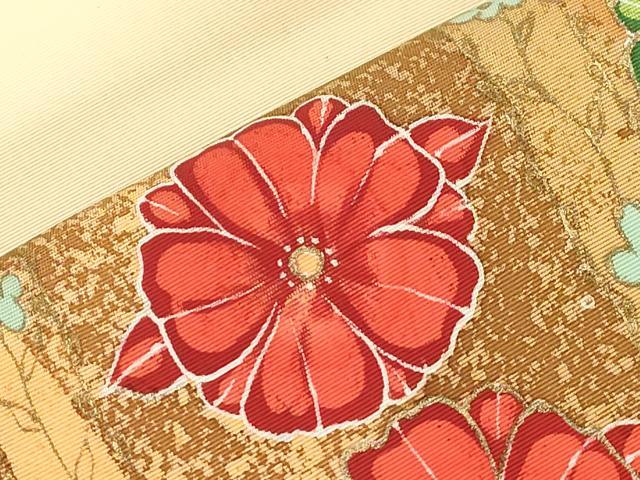 平和屋着物●塩瀬 九寸名古屋帯 ろうけつ染め 舞花文 金彩 正絹 逸品 CABJ2211dy